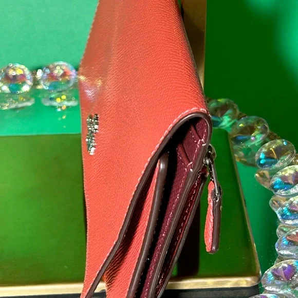 Coach Orange Pebbled Leather Women's Trifold Wallet 8” x 4.5” - Picture 5 of 14